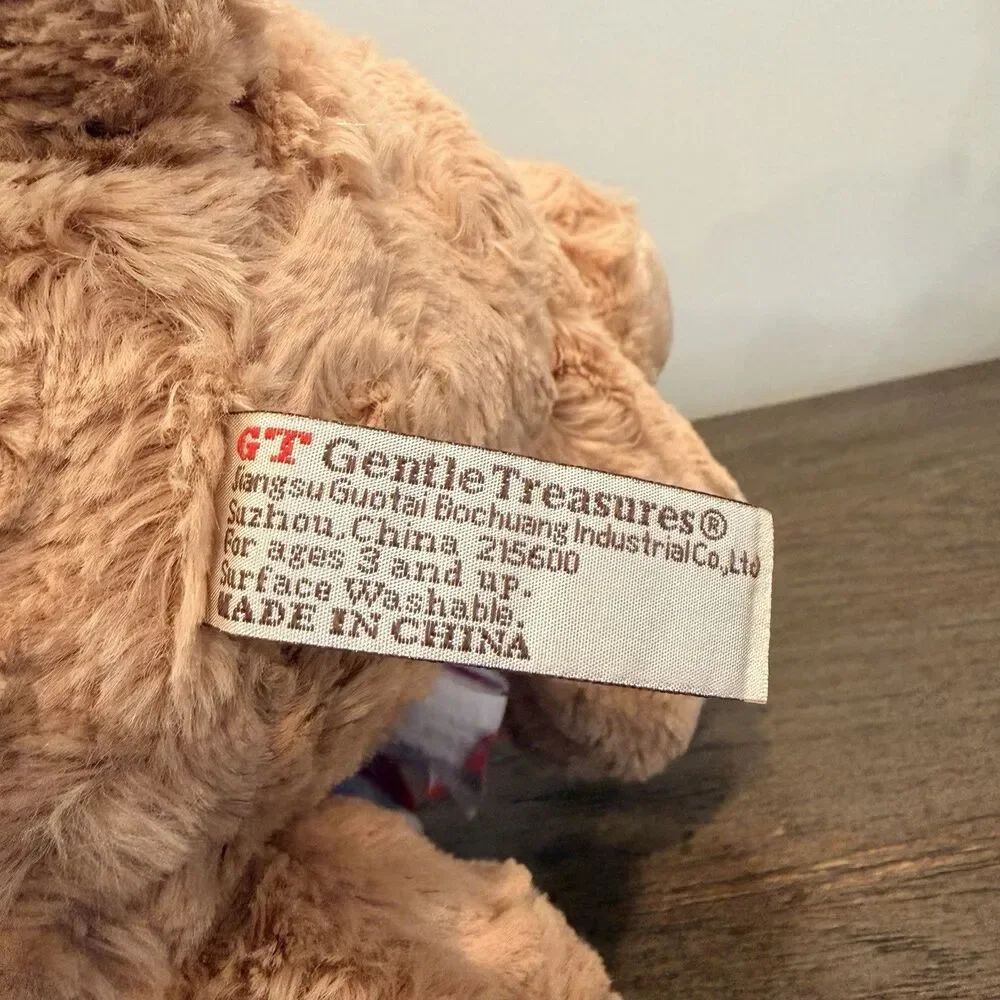 GT Gentle Treasures Tan Brown Sitting Puppy Dog Plaid Winter Hat Scarf 12